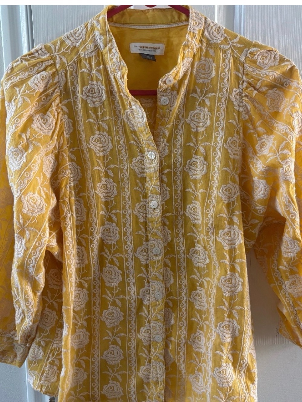 Pilcro-Anthropologie Yellow Embroidered Button-Up Blouse - Picture 4 of 5